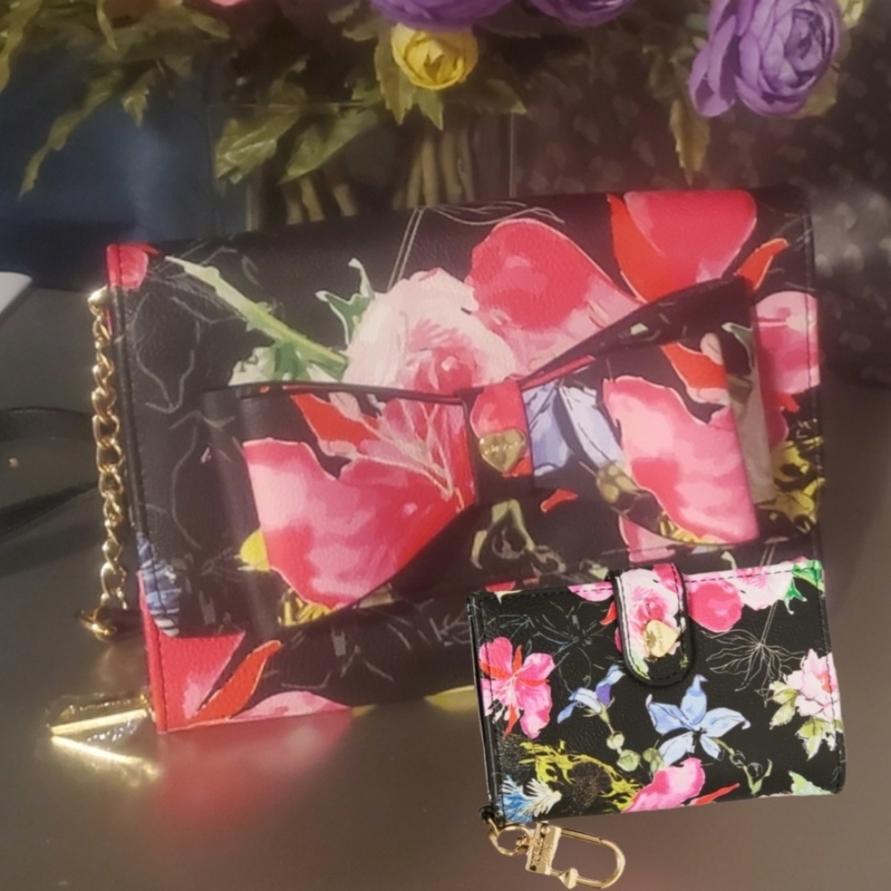Betsy johnson black floral bow cross body bag ONLU - New